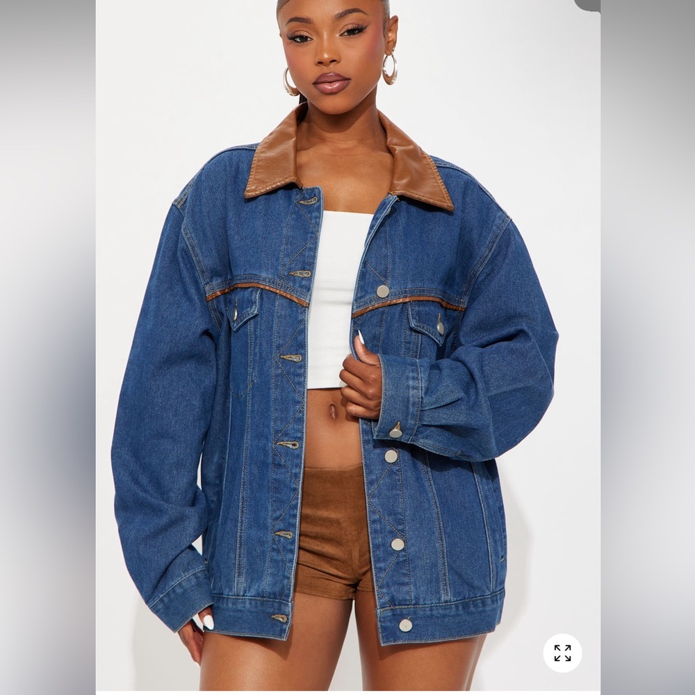 NWT Fashion Nova Denim Jacket with Brown Collar